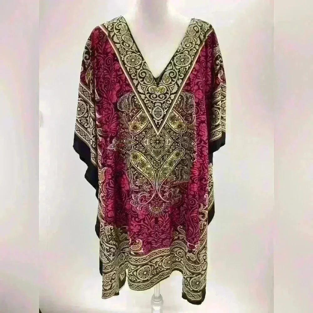 OS SANTE Women Cover Wrap Blouse Robe Pink Black Gold Floral A63 One Size